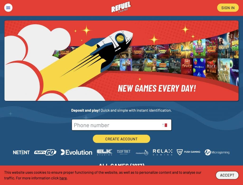 Refuel Casino desktop screenshot