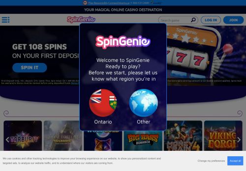 SpinGenie Casino desktop screenshot